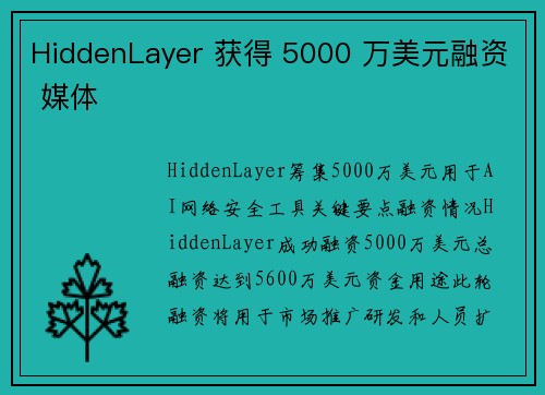 HiddenLayer 获得 5000 万美元融资 媒体