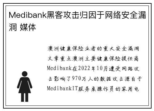 Medibank黑客攻击归因于网络安全漏洞 媒体